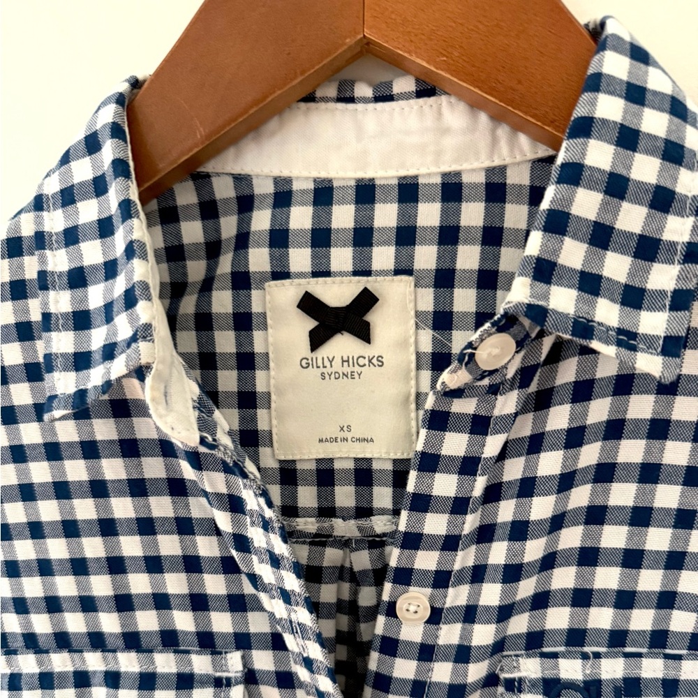 Gilly Hicks Plaid Shirt Button Down Front Navy Blue & White Checkered Size XS - Picture 5 of 17